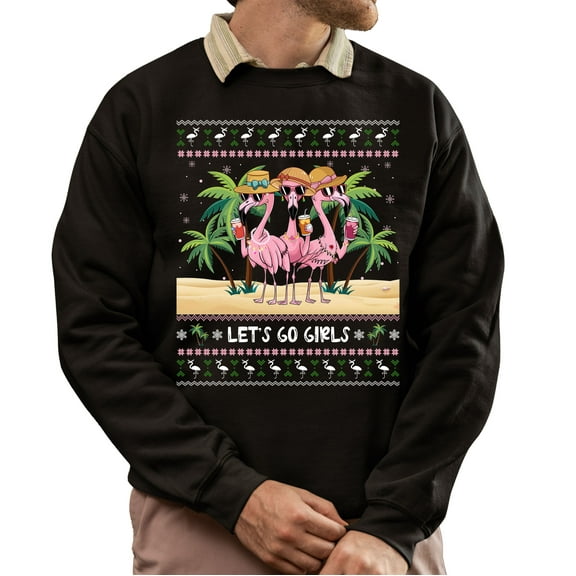 Christmas Sweatshirt, Let's Go Girls Flamingo Trip Sweatshirt, Cute Tropical Bird Group Holiday Jumper, Best Friend Gift for Her