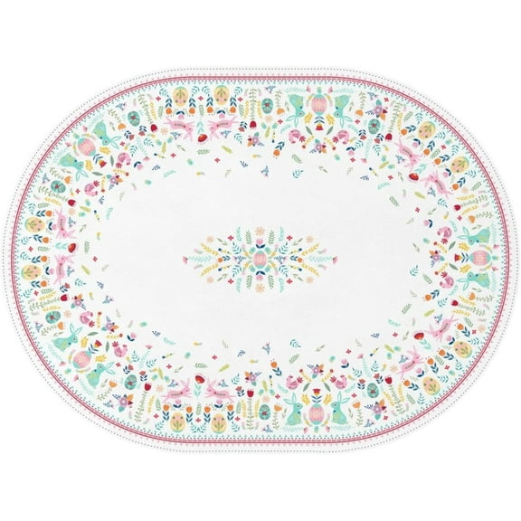 Easter Oval Tablecloth Easter Table Cloth Bunny Floral Easter Eggs Oval Tablecloths Stain-Resistant Wrinkle Free Polyester Fabric Table Cover for Easter Decoration 60x84 Inch