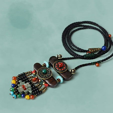 Vintage Women Boho Ethnic Bohemian Necklace Stone Beads Slice Pendants Long Rope Chain Jewelry Gifts
