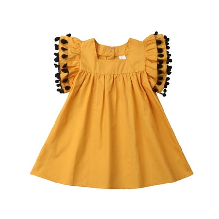 

Carolilly Girls Casual Dress Tassel Ruffle Sleeve Dress A-line Dress