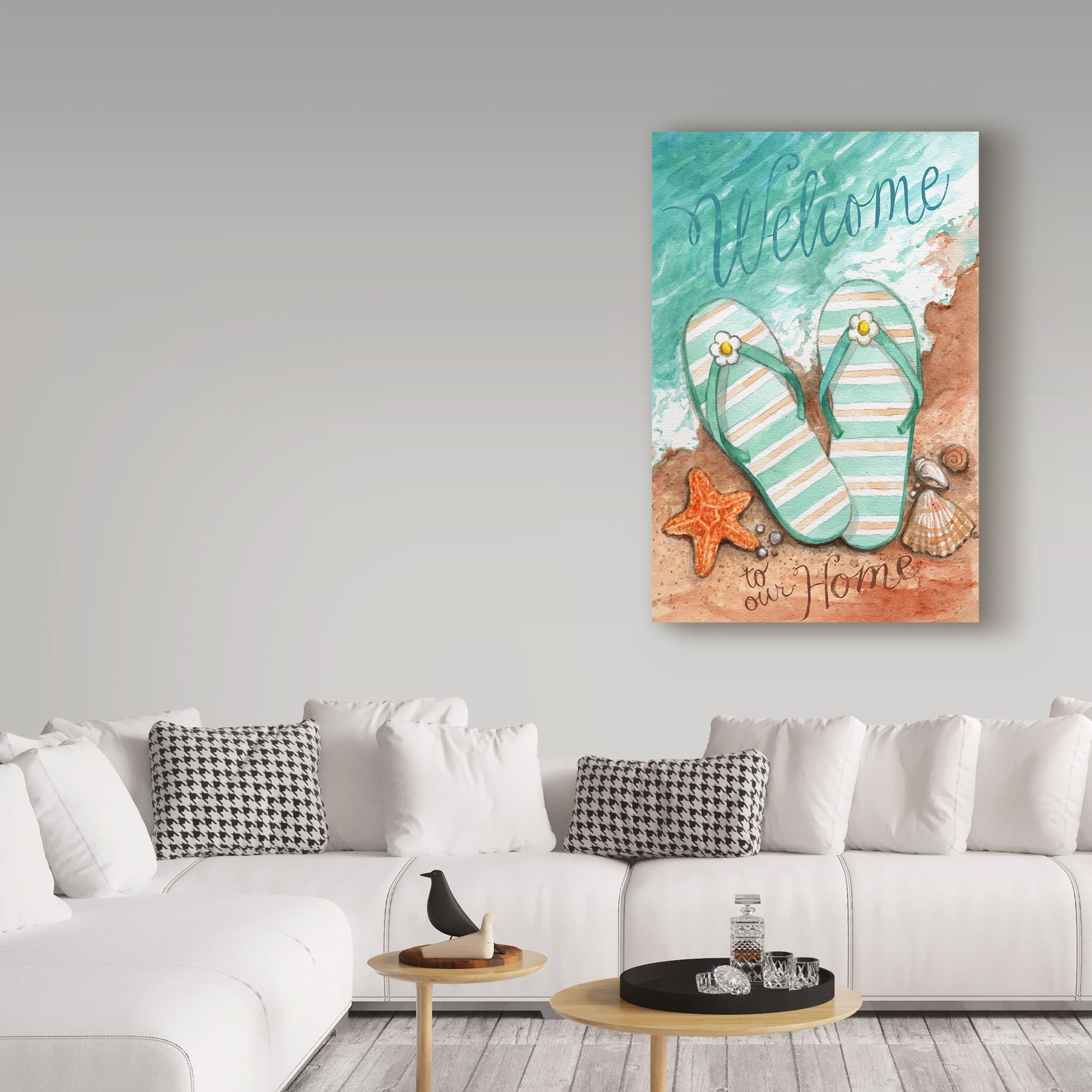 Trademark Fine Art 'Flip Flops On The Beach Welcome' Canvas Art by Melinda Hipsher