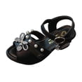 thumbnail image 5 of Girls Sandals Open Toe Heels Elegant Pearl Rhinestone Bow Flower Girl Wedding Party Shoes Kids Princess Dress Shoes Black 12.5 Little Kid, 5 of 5