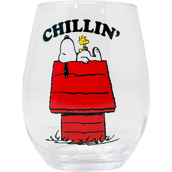 Silver Buffalo Peanuts Snoopy And Woodstock Chillin Stemless Wine Glass, 20 Ounces, 1 Count (Pack of 1)