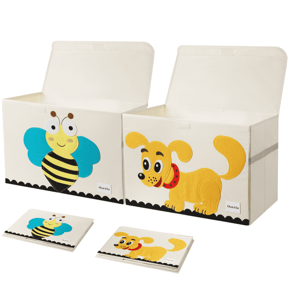 Oserlo 2PCS Toy Box Storage Organizer Chest with Lid and Handles, Kids Toy Box for Girls and Boys, Collapsible Container for Toys