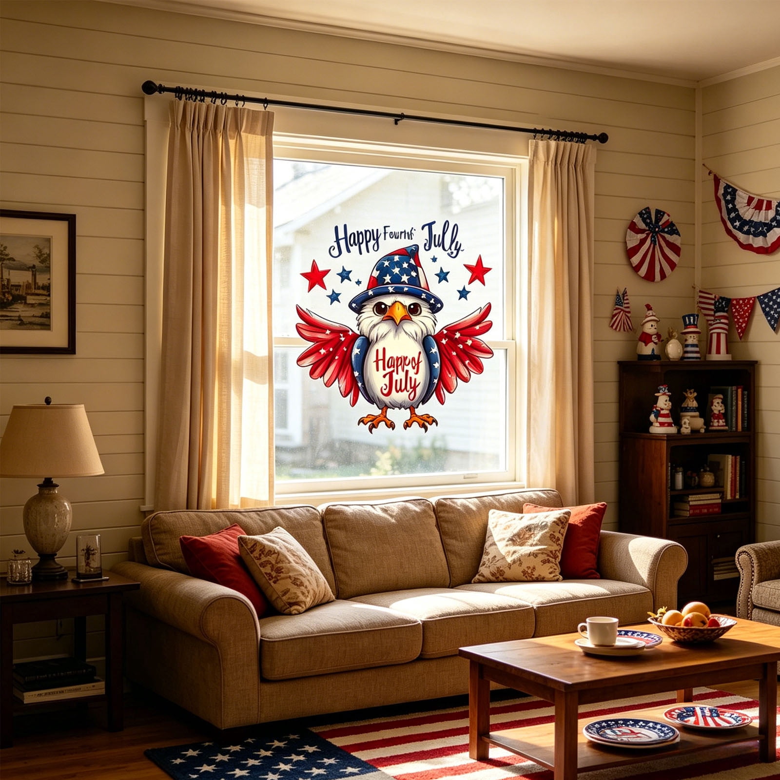 4th of July Window Clings Patriotic Bald Eagle American Flag Stickers - Large Double Sided Reusable Independence Day Decorations for Home Glass