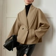 thumbnail image 5 of Crunowin Cropped Pea Coats for Women, Oversized Wool Blend Short Jackets Lapel Fall Winter Outerwear Outfits Khaki M, 5 of 9