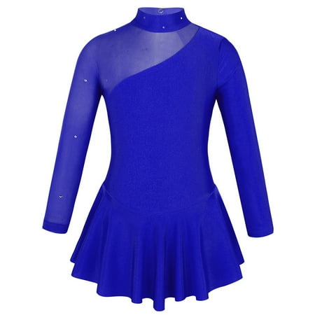 

Alvivi Kids Girls Figure Ice Skating Dress Mock Neck Tulle Splice Ballet Dance Leotard 4-14