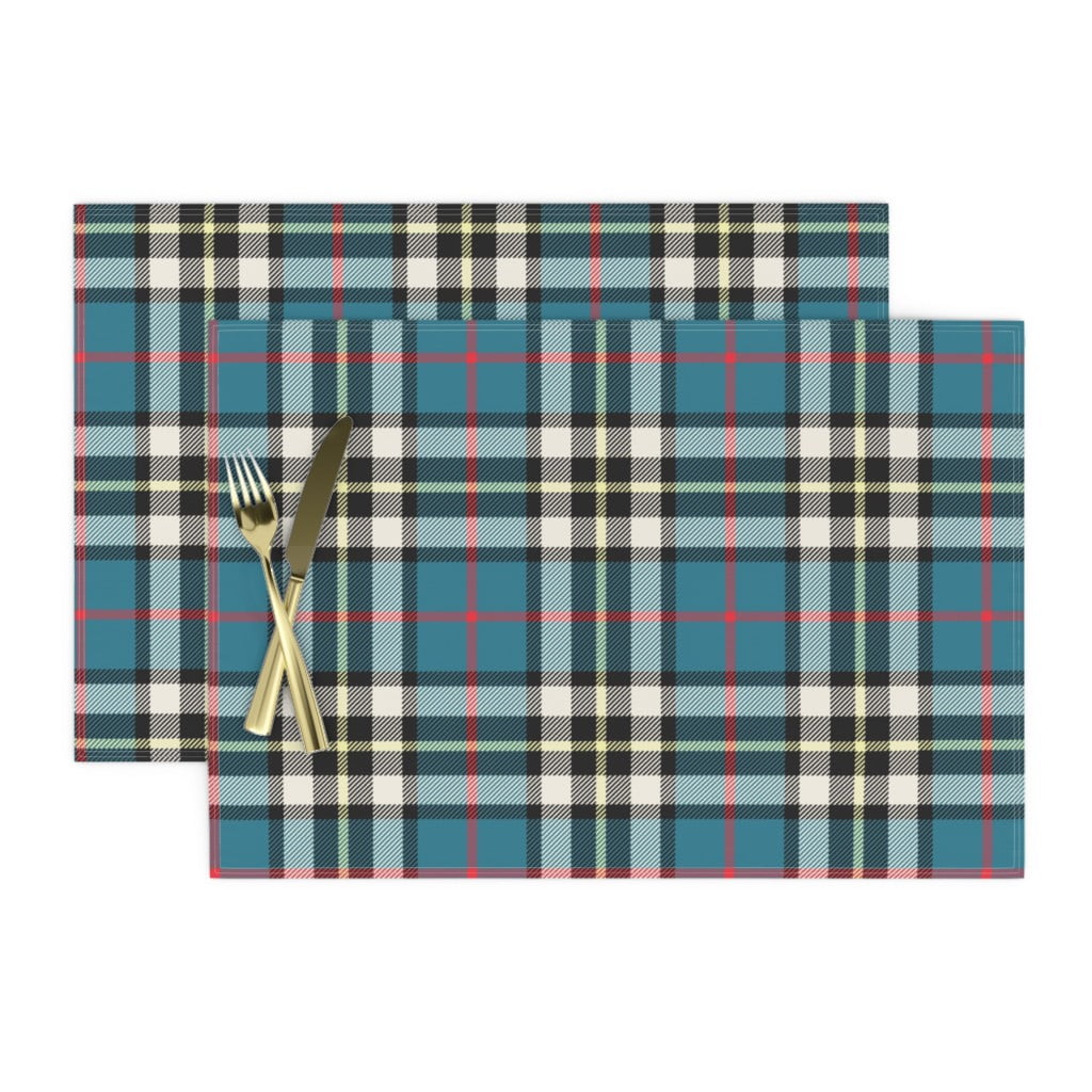 Cloth Placemats Plaid Scotch Tartan Check Buffalo Blue Lines Geo Set of