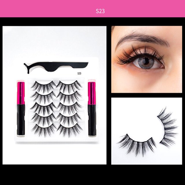 Juego de pestañas magnéticas, 3/5 pares, pestañas postizas magnéticas de larga duración, delineador de ojos con pinzas, Kit de maquillaje de pestañas gruesas de volumen hola suerte unisex