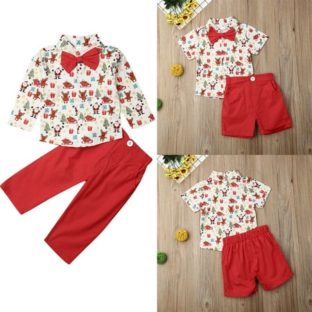 Christmas Toddler Kids Boys Outfits Bowtie Short/Long Sleeve Shirts ...
