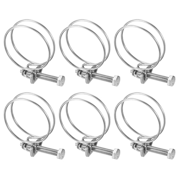 Uxcell 6-Pack Double Wire Hose Clamp, 38-42mm Stainless Steel Hose Clips Adjustable for Dust Collection Hose