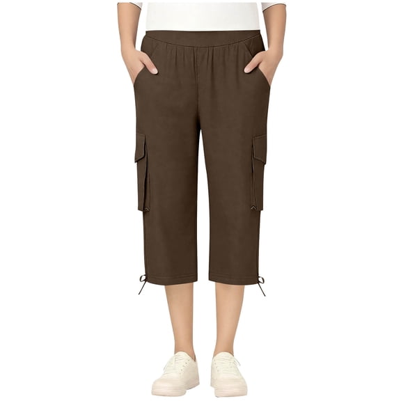 Girls Capri Pants Summer Cotton Linen Cropped Pant Elastic Waist Casual Capris Straight Leg Beach Vacation Trousers with Pockets 5-16 Years