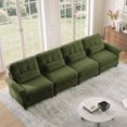 thumbnail image 2 of HUMEHA 126.7" Sectional Sofa with Ruffled Edge Chenille, 4-Seat Cloud Couch with Rolled Arms & Lumbar Pillow for Living Room, Green, 2 of 15