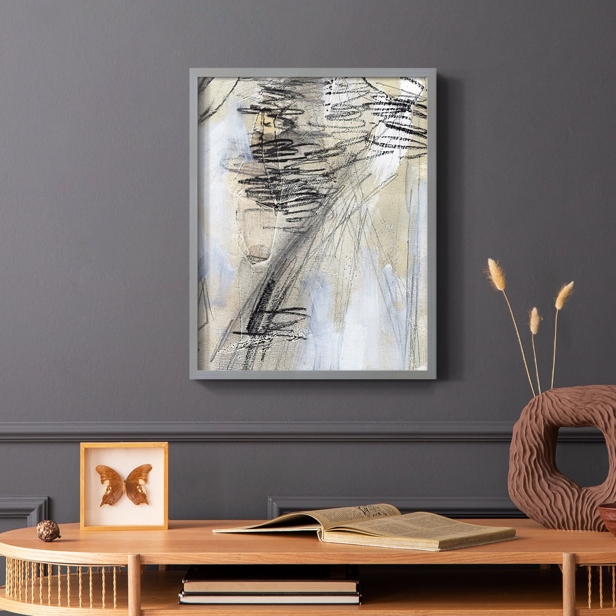 Masked Notes V Framed Print in Gray Solid Wood Framed Print No Nail Hanging