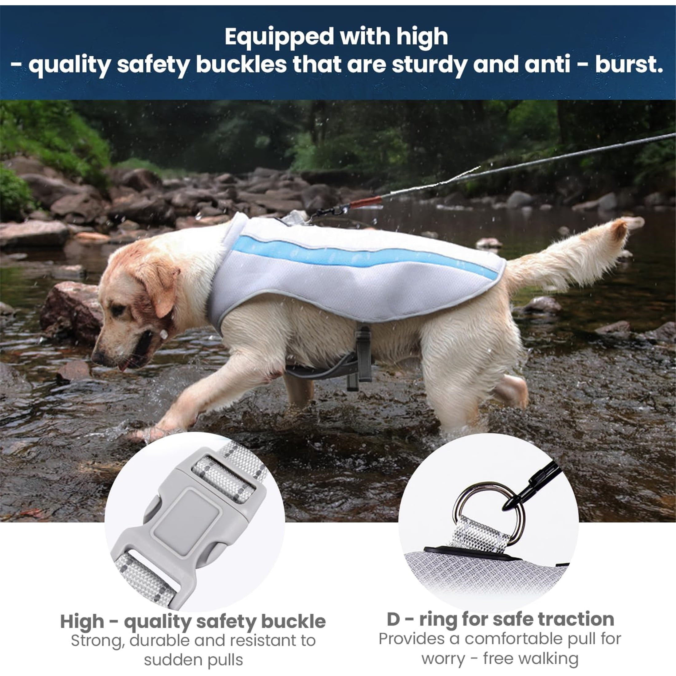HQREA Dog Cooling Vest for Large Dogs, High-tech Dog Ice Harness, Hiking/Camping Gear