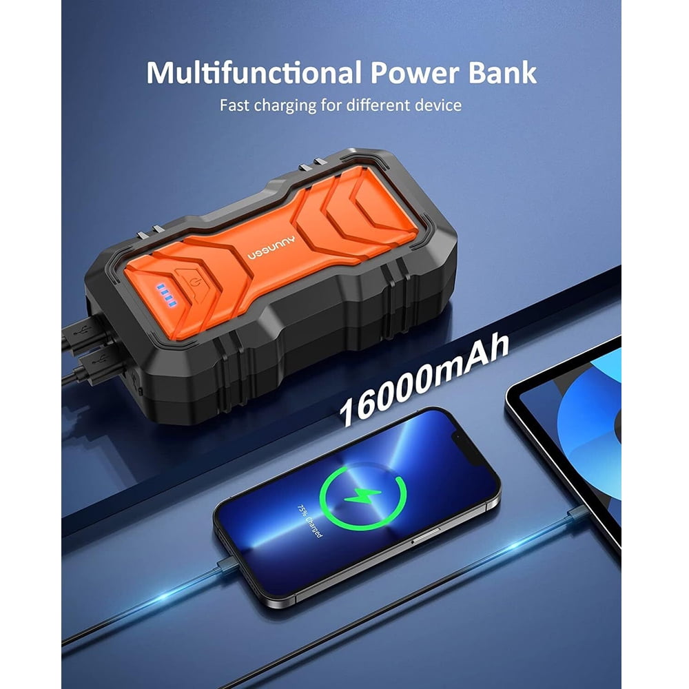 Portable Car Jump Starter for All 12V vehicles, 2000A Auto Battery Booster w/ LED flashlight/USB