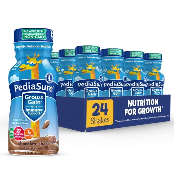 PediaSure Grow & Gain with Immune Support, 7g Protein, Chocolate, 8-fl-oz Bottle, Pack of 24