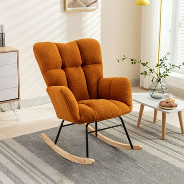 Teddy Fabric Rocking Glider Chair For Nursery Living Room Indoor Comfortable Upholstered Accent Chair With Wooden Frame