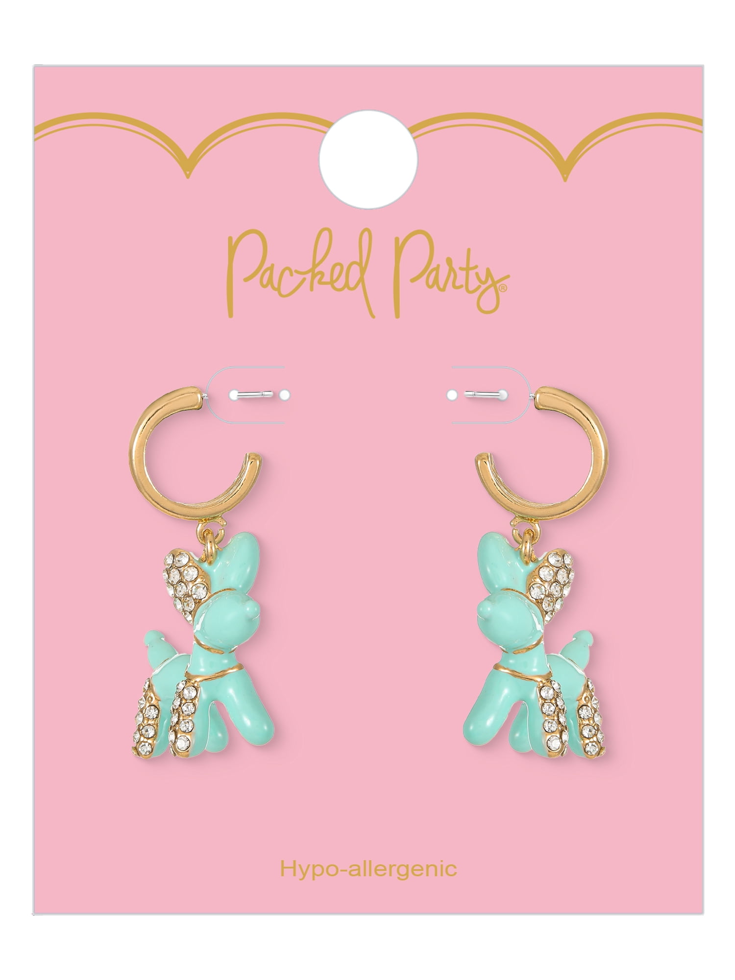 Packed Party Gold and Mint Balloon Animal Hoops, 1 Pair