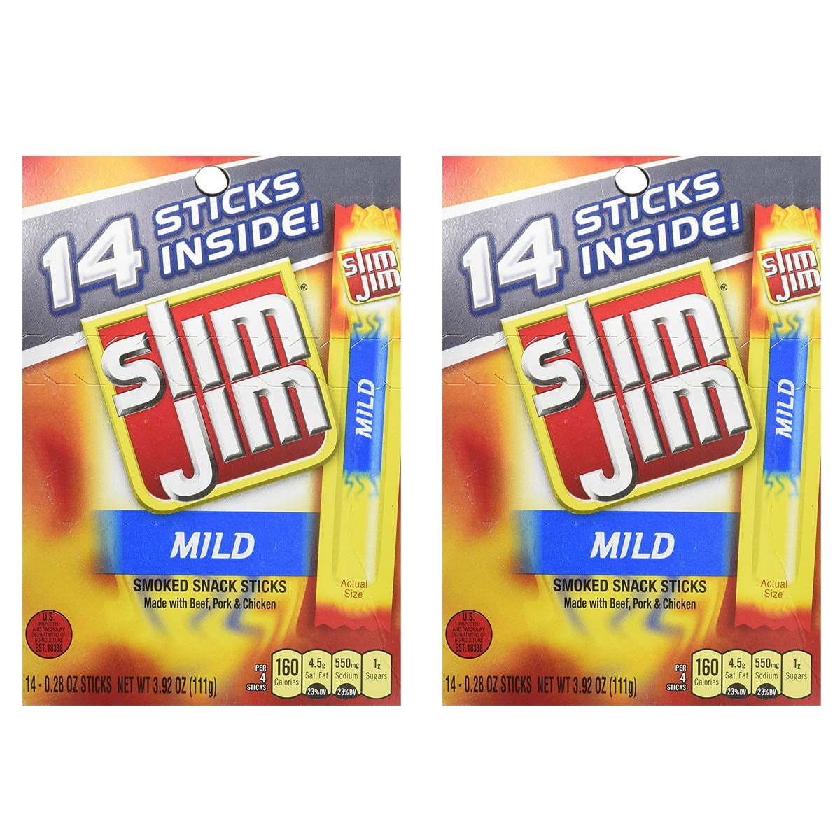 Slim Jim Mild Snack Sticks, 0.28 Ounce, 14 Count (Pack of 2) Gourmet
