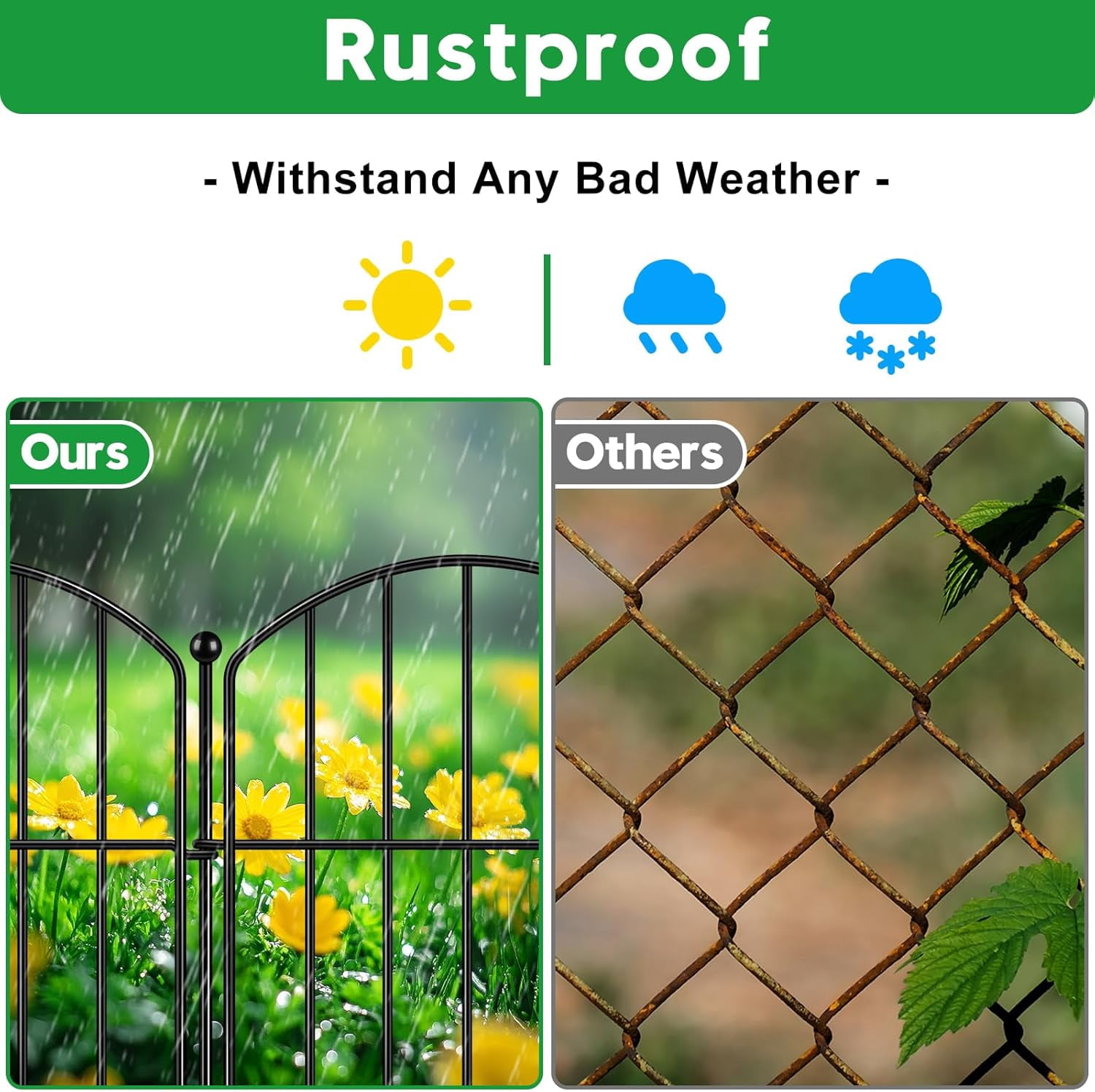 Decorative Garden Fence 24in (H) x16ft (L), Arched Rustproof Metal No Dig Fence for Dogs & Rabbit, Ornamental Animal Barrier for Flower Beds, Border Panels Fencing for Yard & Patio Outdoor Decor