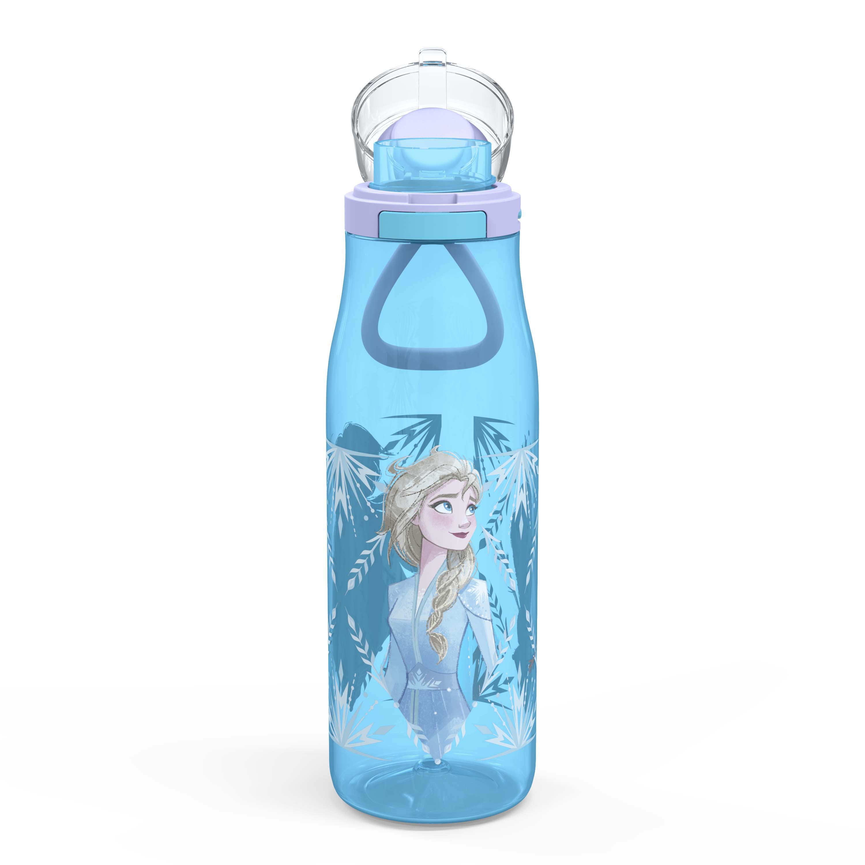 Zak Designs 25 oz. Kiona Plastic Kids Water Bottle Disney Frozen 2 Elsa & Anna Push Button Locking Lid Portable Carry Loop Leak-Proof Design BPA-Free