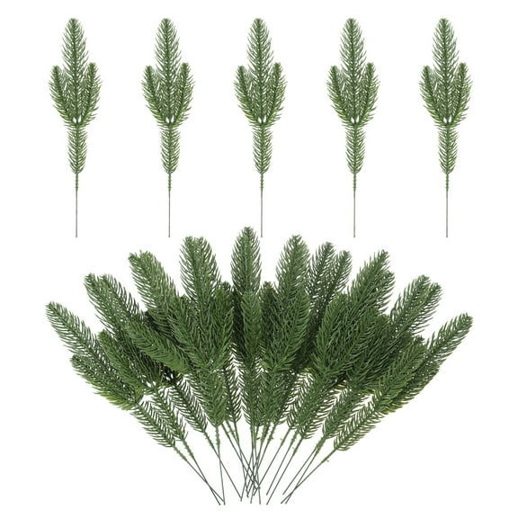 9.8" Artificial Pine Branches Faux Fake Pine Leaves Sprigs for Christmas Home Decor, Green 30Pcs