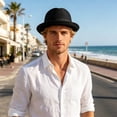 thumbnail image 2 of Venzia Mesh Pork Pie Fedora Hat Breathable Fabric Band Metal Button Short Brim Outdoor Travel Beach Casual Summer Sun Protection Classic Retro Headwear Cap,One Size, 2 of 5