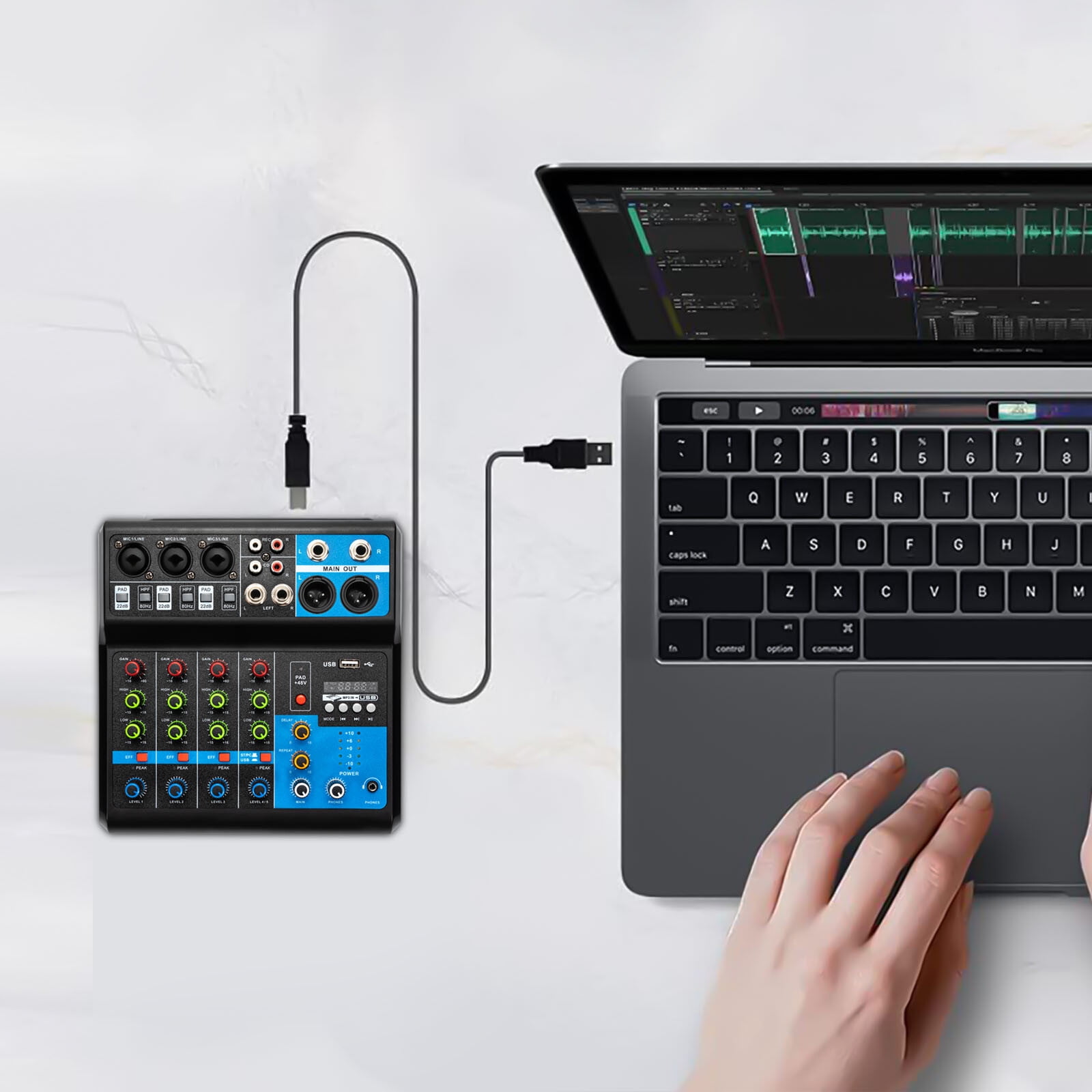 5 Channels Mini Audio DJ Mixer Sound Board Console System DJ Studio Streamingantom Power with Lotus Interface&USB Slot