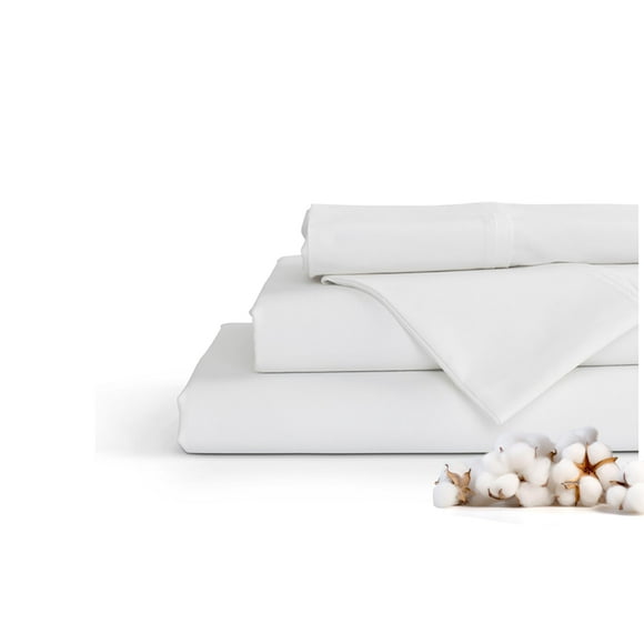 Draps en Percale 100 % Coton Taille Simple TG, Blanc, Poches Profondes, Ensemble de Draps 4 Pcs - 1 Drap Plat, 1 Drap-Housse à Poches Profondes et 2 Taies d'Oreiller, Linge de Lit Frais et Solide