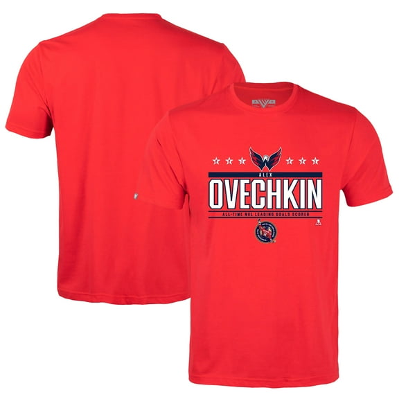 Men's Levelwear Alexander Ovechkin Red Washington Capitals NHL All-Time Leading Goal Scorer Milestone Stars Name &