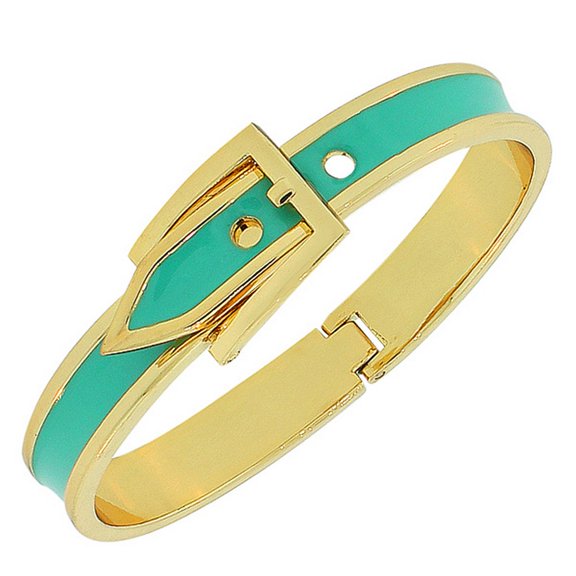 Fashion Alloy Yellow Gold-Tone Turquoise-Tone Belt Buckle Bangle Bracelet