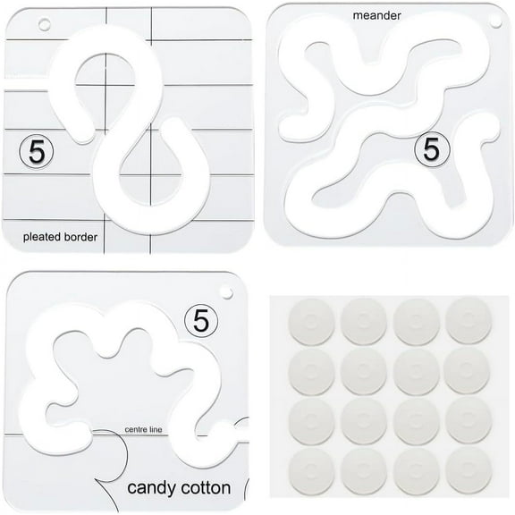 1bag 3Pcs 3 Styles Free Motion Quilting Rulers Quilting Template with 16Pcs Silicone Quilting Rules Anti-Slip Pads Acrylic Sewing Machine Ruler for Domestic Sewing Machines with Non-Slip Grips