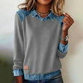 thumbnail image 7 of Tauxra Women's Casual Tops, Solid Casual Long Sleeve Denim Patchwork Stitching Fashion Top, Women's Lapel Pullover, 7 of 7