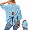 thumbnail image 2 of Posijego Womens 3/4 Sleeve Shirts Athletic Workout T-Shirts Backless Summer Casual Running Yoga Active Tees for Women, 2 of 9