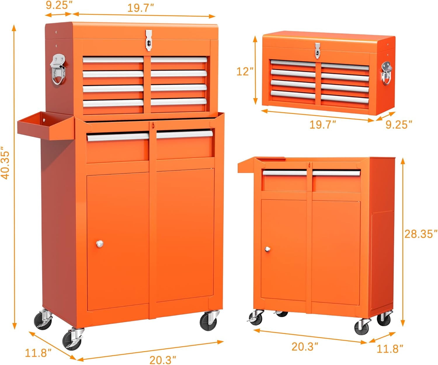 Suncrown 5-Drawer Rolling Tool Storage Cabinet with Detachable Top Tool Box & Organizers, Orange