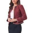 thumbnail image 4 of INSPIRE CHIC Women's Plaid Tweed Open Front Office Short Blazer, 4 of 5