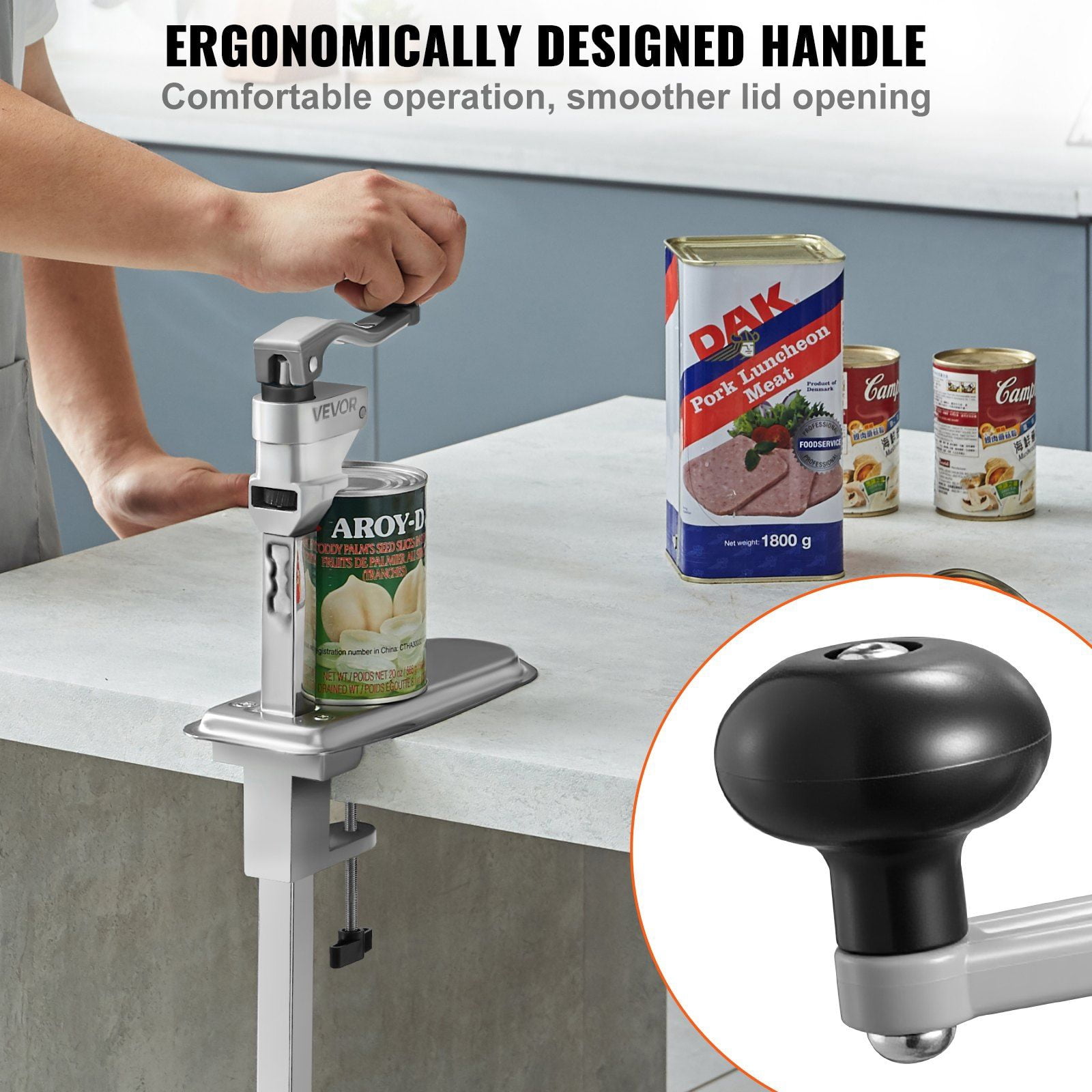 Heavy Duty Commercial Can Opener Manual Adjustable Tabletop Clamp for Restaurants Hotels Food Stores Opens Cans Up to 11.8 Inches
