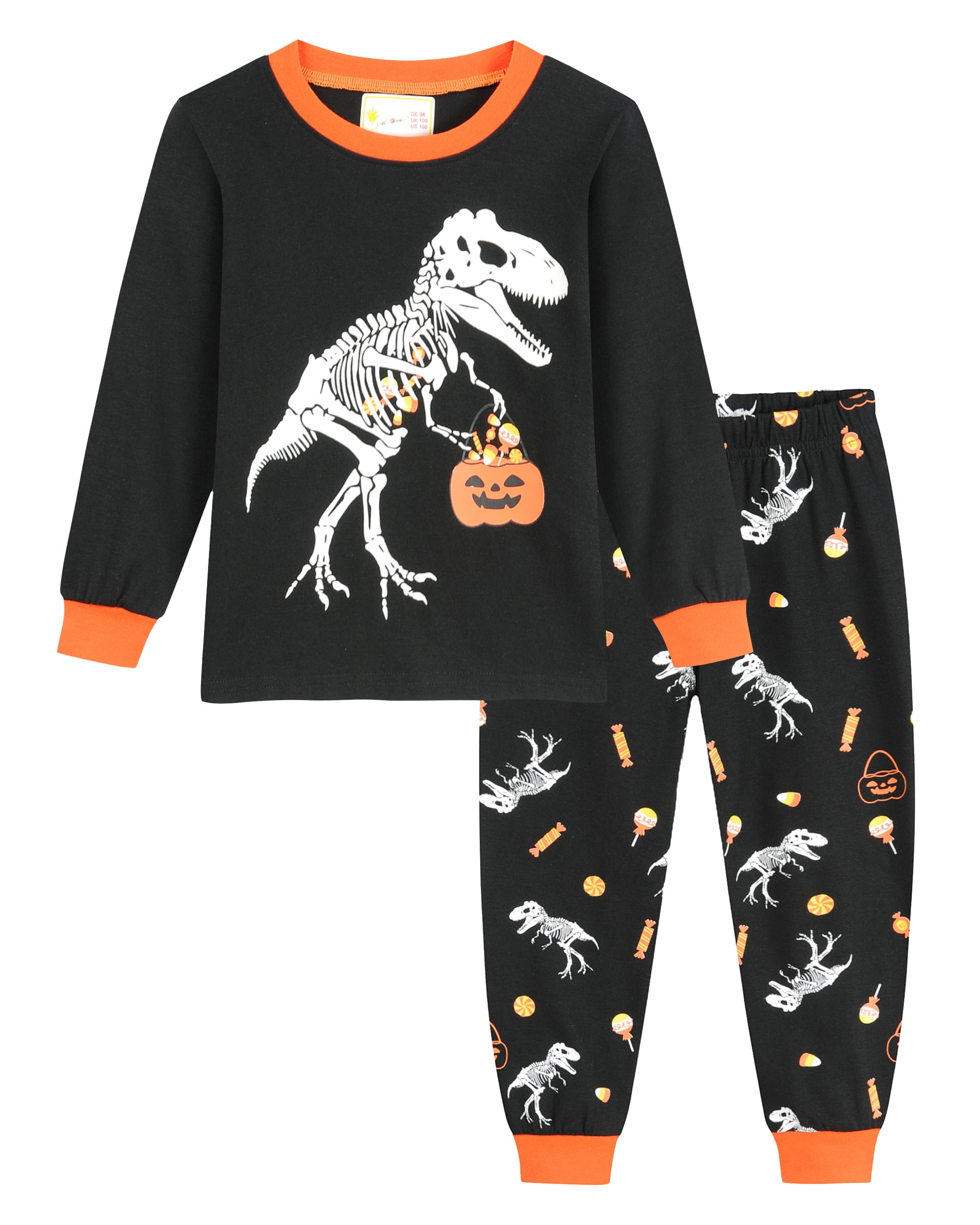 Little Hand Toddler Boys Halloween Pumpkin Dinosaur Pajamas Set 2t