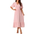thumbnail image 1 of INSPIRE CHIC Robe Bohème pour Femme à Volants Manches Courtes Col en V Pois Suisses Robe Midi à Étages Robe de Plage Smockée Rose TG, 1 of 5