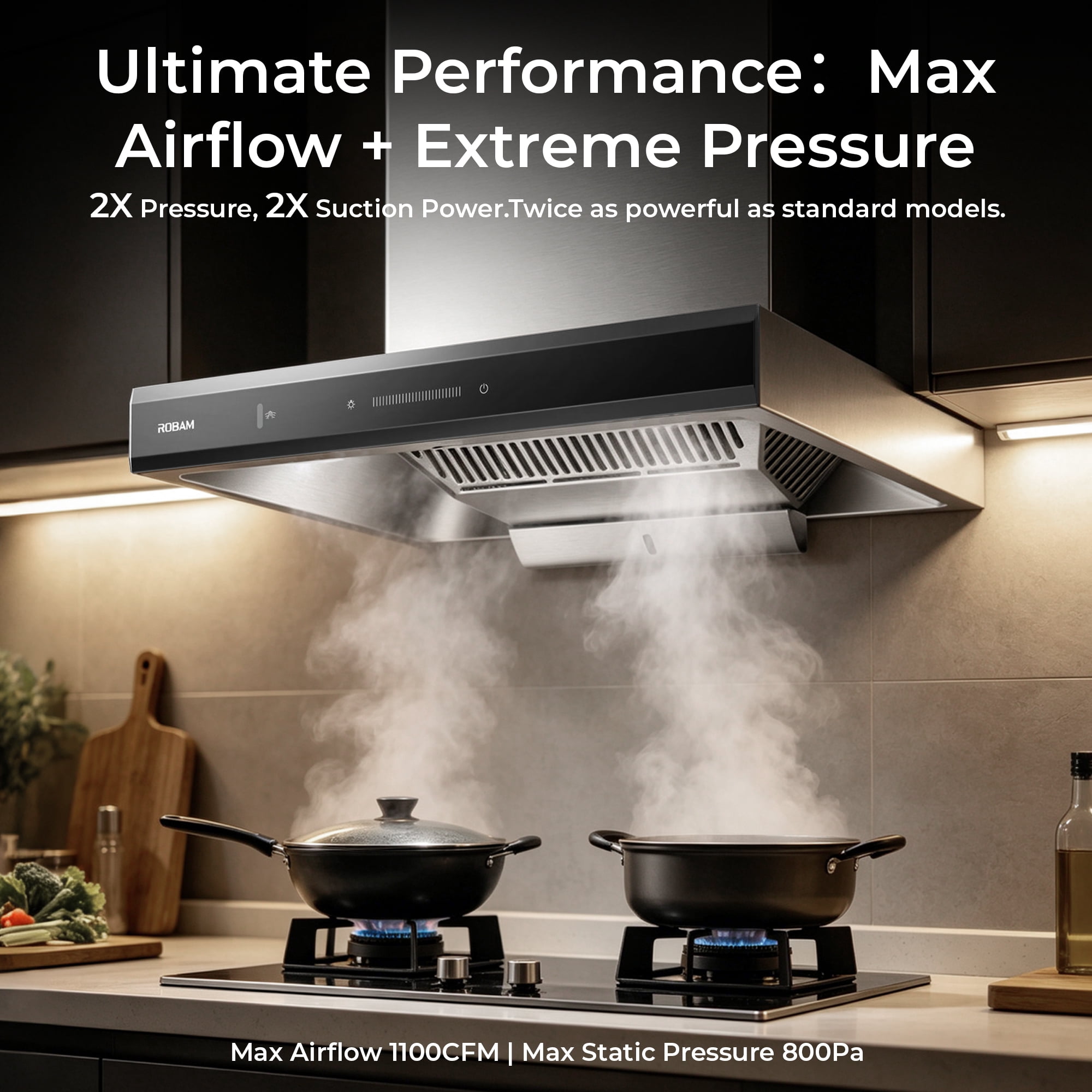 ROBAM 30-Inch Range Hood, 1100 CFM Suction, 9-Speed Slide Touch Control, Ducted/Ductless Wall-Mount Kitchen Vent Hood, 98.1% Oil Separation, BLDC Inverter Motor, LED Lights, Stainless Steel