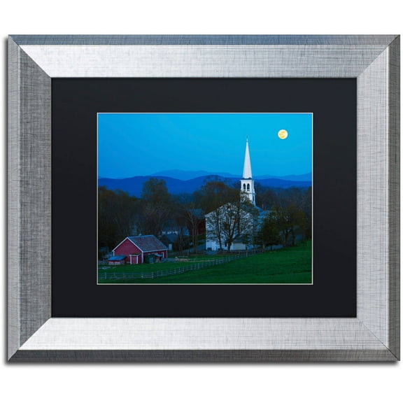 Trademark Fine Art "Moonrise at Peacham" Canvas Art by Michael Blanchette Photography Black Matte, Silver Frame