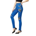 thumbnail image 4 of LYXSSBYX Leggings for Women Jeans Style Women's Fashion Elastic Imitation Denim Lace Print Leggings With Yoga Sport Elastic Pants, 4 of 7
