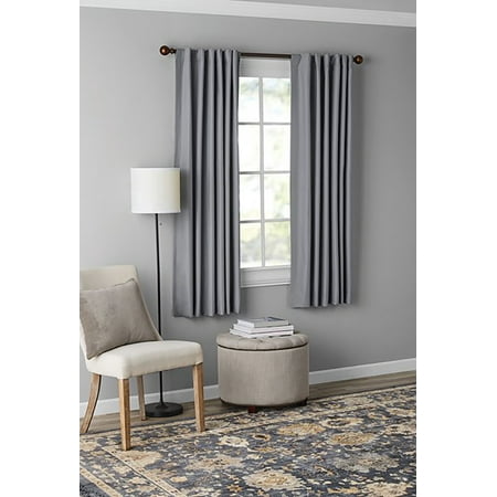 Mainstays Solid Color 100% Blackout Rod Pocket + Back Tab Single Curtain Panel, Grey, 50 x 63