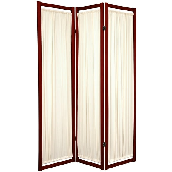 6 ft. Tall Helsinki Wood Frame Cotton Panel Floor Screen - 3 Panel - Rosewood