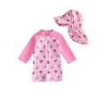 thumbnail image 1 of Baby Rash Guard Swimsuit with Hat 2 Pcs Set Print Striped Swimwears, 1 of 8
