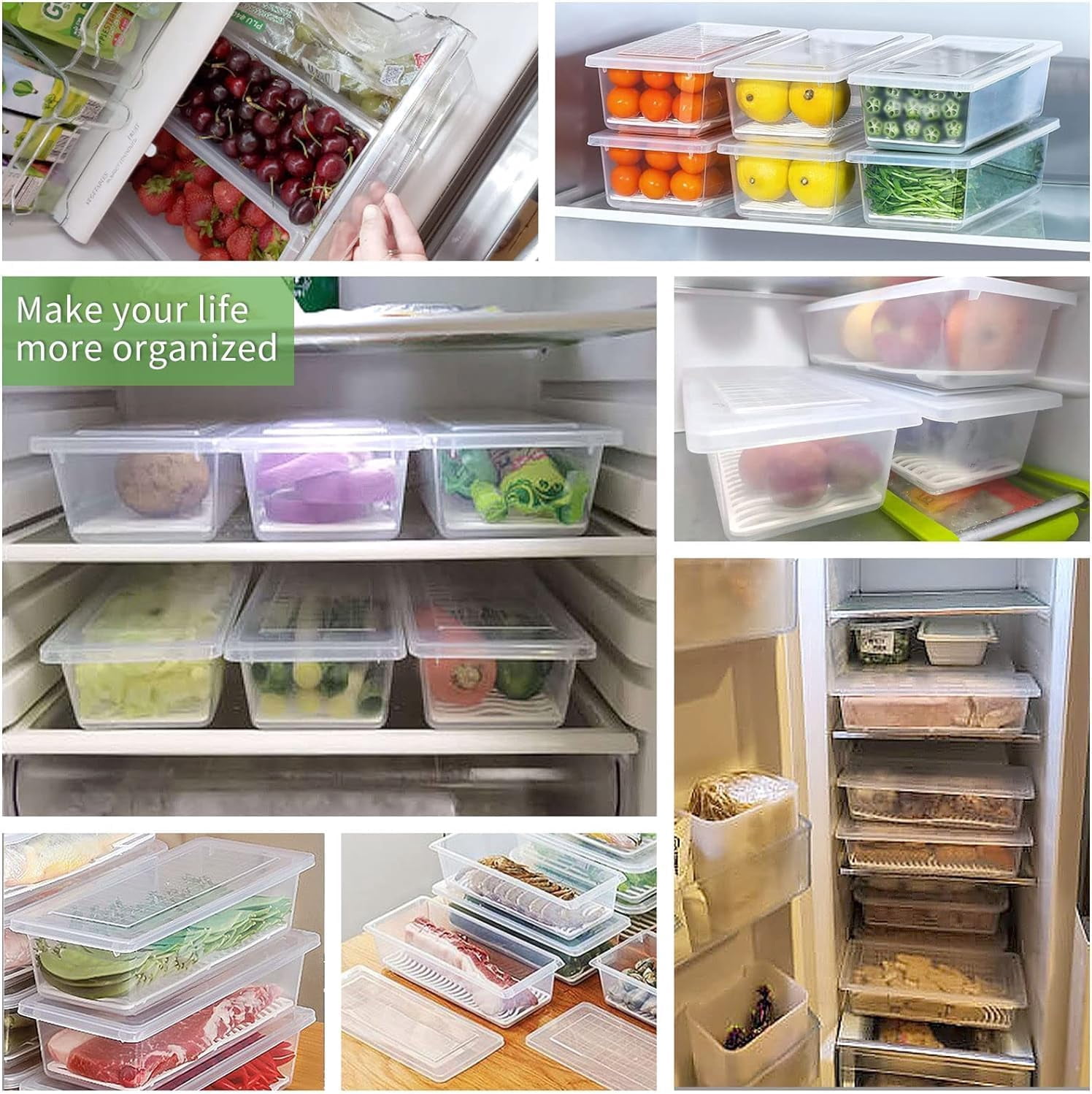 Fruit Storage Containers for Fridge (3 Pack) - 1.5L Produce Saver Containers for Refrigerator with Removable Drain Tray Keep Fresh for Produce, Bacon, Fruits and Vegetables