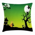 thumbnail image 1 of Halloween Decorations Throw Pillow Cushion Cover, Witch Dancing with Fire at Halloween Ancient Western Horror Image, Decorative Square Accent Pillow Case, 16 X 16 Inches, Green Black, by Ambesonne, 1 of 2