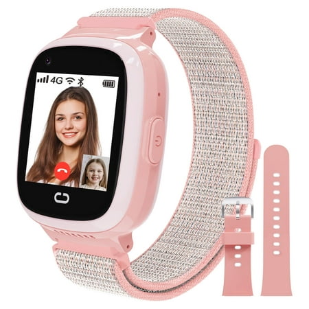 PTHTECHUS Smartwatch for Kids with GPS 4G HD Touchscreen Watch with Phone GPS Tracker Real-Time Location SOS Video Call Voice Chat Camera for Boys Girls Gift Pink