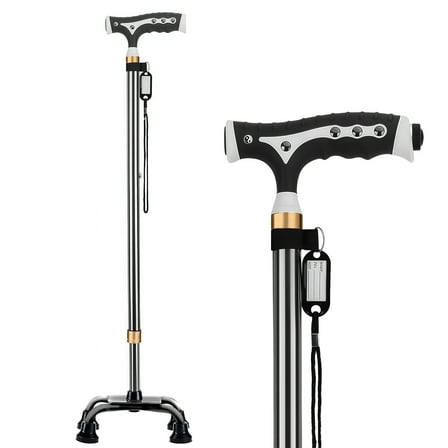 Vessgra Foldable Aluminum Quad Walking Cane for Elderly Adults, Single Handle